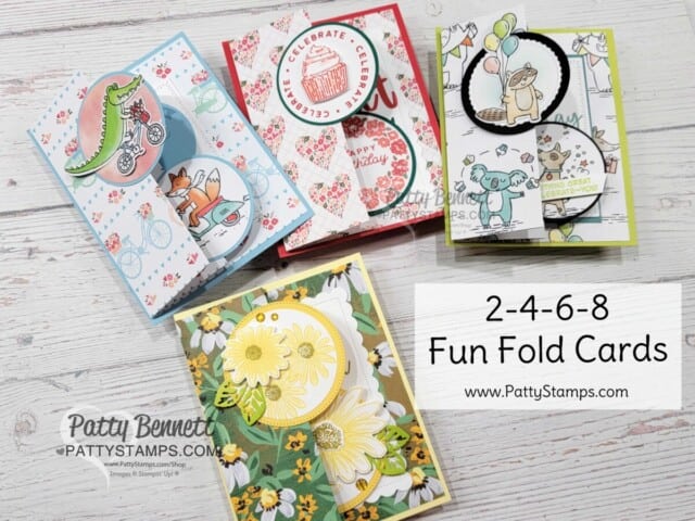 Stampin' Up! Fun Fold cards 2-4-6-8 design with Country Floral Lane paper, video tutorial by Patty Bennett