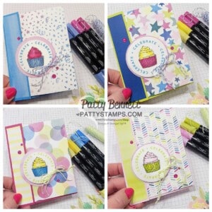 Circle Sayings cupcake birthday cards featuring new Stampin' Up! Bright & Beautiful designer paper