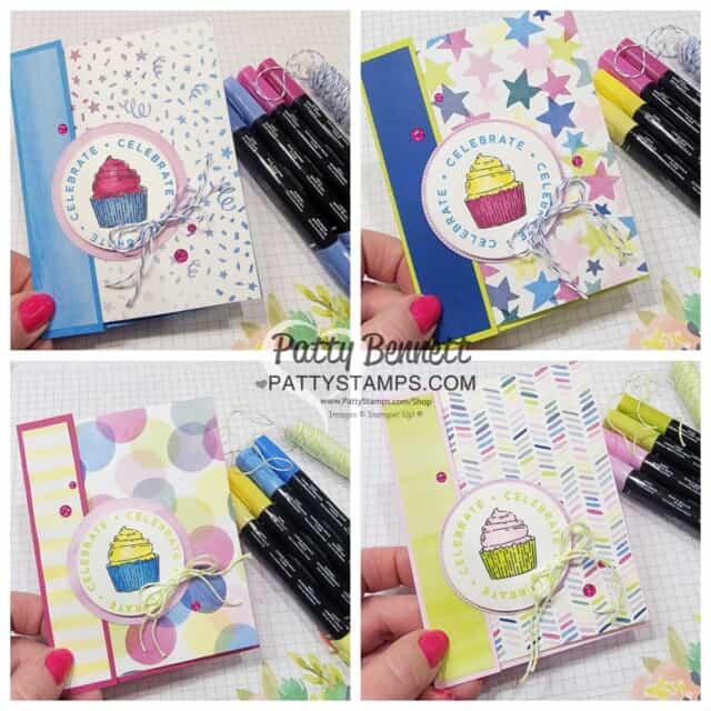 Circle Sayings cupcake birthday cards featuring new Stampin' Up! Bright & Beautiful designer paper