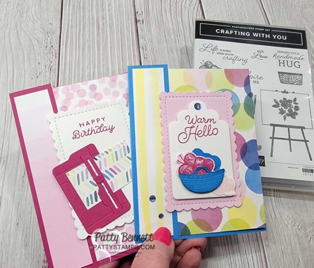Stampin' Up! Crafting with You bundle card ideas featuring Bright & Beautiful designer paper by Patty Bennett