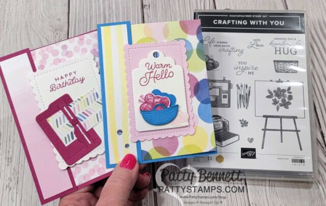 Stampin' Up! Crafting with You bundle card ideas featuring Bright & Beautiful designer paper by Patty Bennett