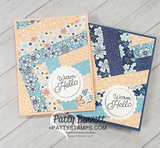 Stampin' Up! Quilt Cards with patchwork design using Regency Park designer paper by Patty Bennett