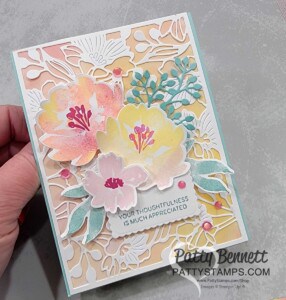 Gorgeous Garden dies background with Textured Florals stamp set from Stampin' Up!. Card by Patty Bennett