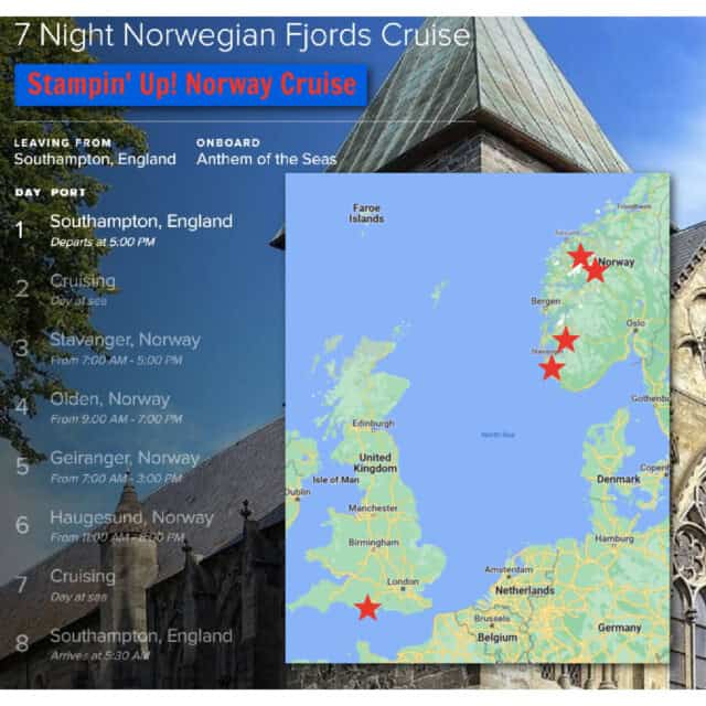 Stampin UP! incentive trip Norway cruise map May 2023