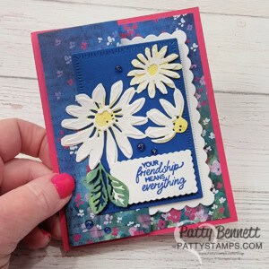 2 4 6 8 Fun Fold card featuring Masterfully Made designer paper and Cheerful Daisy dies. by Patty Bennett
