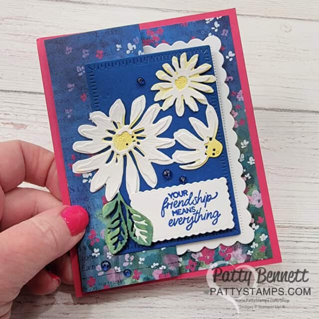 2 4 6 8 Fun Fold card featuring Masterfully Made designer paper and Cheerful Daisy dies. by Patty Bennett