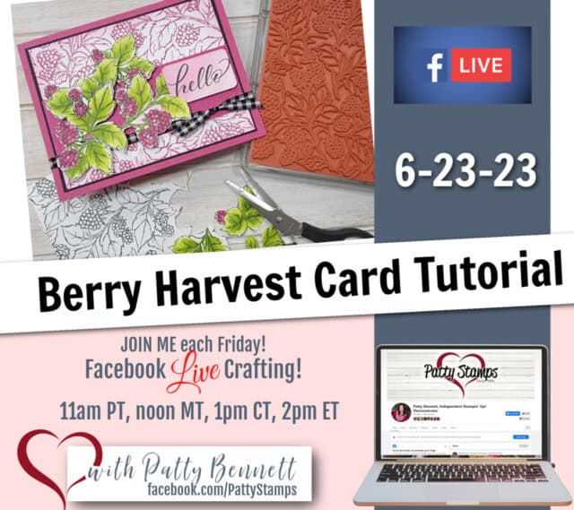 Facebook live card making class with Stampin' Up! Berry Harvest background and Stampin' Blends markers by Patty Bennett