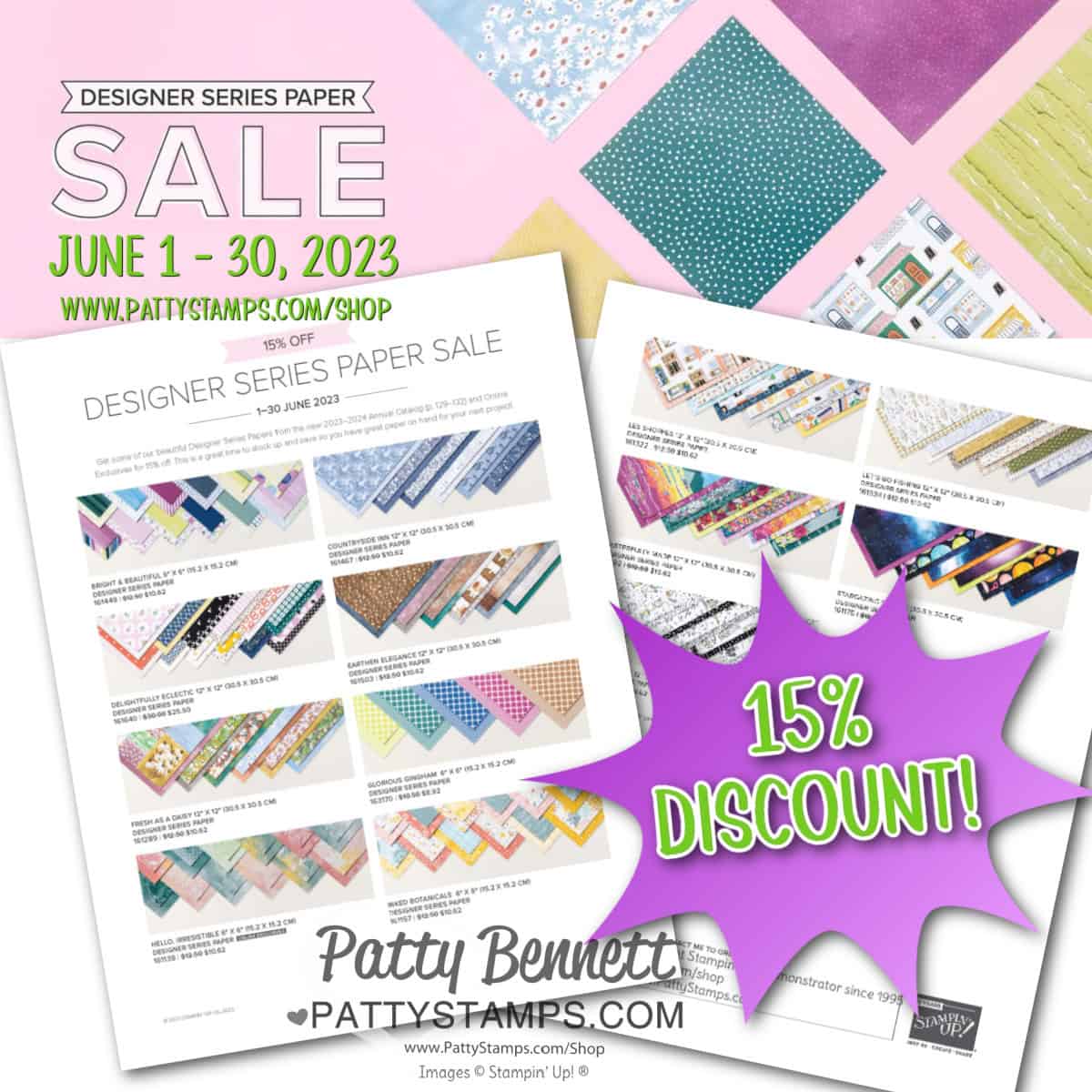 Stampin' UP! designer series paper sale June 2023 for card making and papercrafting projects.