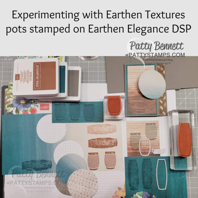 Die cutting pots with the Stampin Up! Earthen Textures bundle and Earthen Elegance designer paper.
