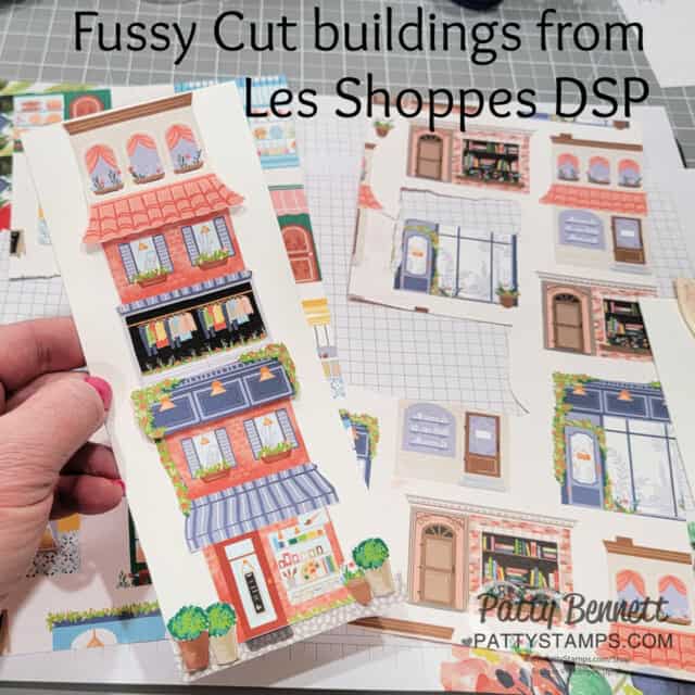 Fun Slimline card featuring Stampin UP! Les Shoppes designer paper, made by Patty Bennett for Sara Douglass