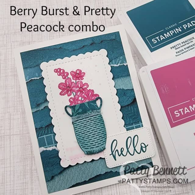 Earthen Textures Stampin' UP! set with Masterfully Made designer paper, Pretty Peacock & Berry Burst card by Patty Bennett