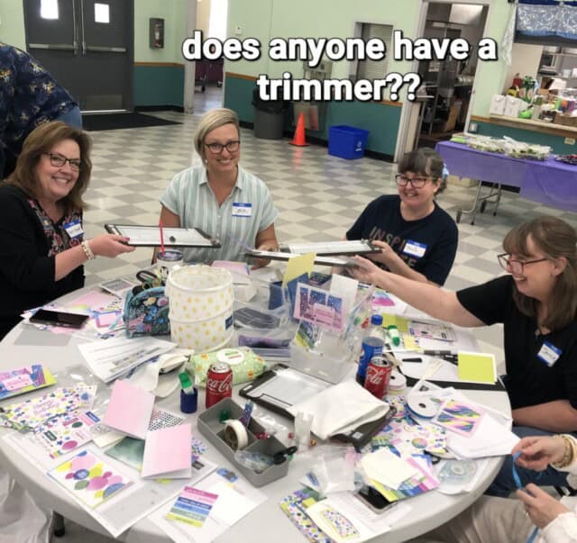 Summer Soiree Stampin' UP! event celebrating 35 years with Sara Douglass. Do you have a trimmer? Patty Bennett & Kurstan del Rosario