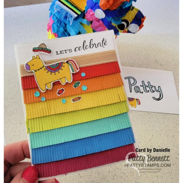 Taco Fiesta birthday card by Danielle featuring Stampin' Up! Beautiful Balloons fringe die.