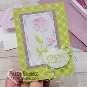 Timeless Charm note card featuring Stampin' up! papercrafting products. By Patty Bennett