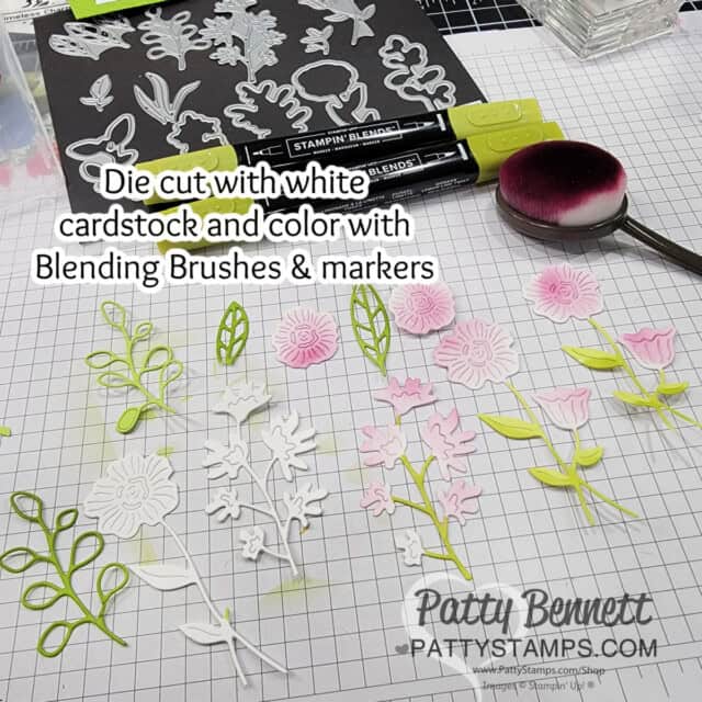 Tips for coloring Timeless Charms floral die cut images with Stampin' Up! blending brushes and Stampin' Blends markers.