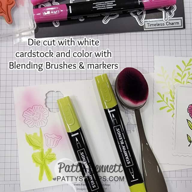 Tips for coloring Timeless Charms floral die cut images with Stampin' Up! blending brushes and Stampin' Blends markers.