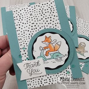 Zany Zoo designer paper easy thank you card idea with Stampin' UP! papercrafting supplies by Patty Bennett