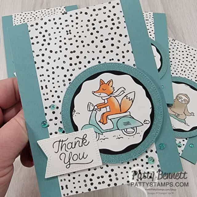 Zany Zoo designer paper easy thank you card idea with Stampin' UP! papercrafting supplies by Patty Bennett
