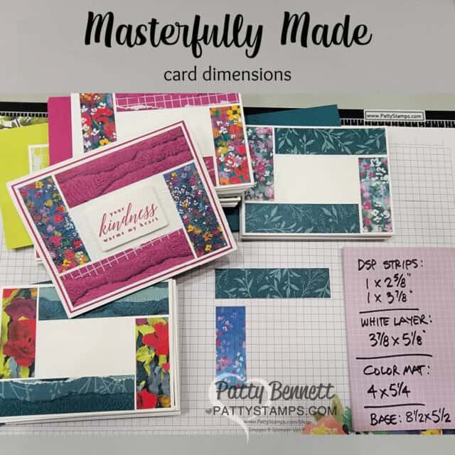 Dimensions for: Make amazing and easy cards with 1" strips of designer paper from the Stampin' Up! Masterfully Made pack! by Patty Bennett