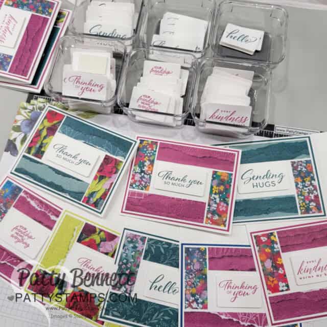 Die cut labels with the Gone Fishing dies for greetings on my Masterfully Made strip cards - Stampin' Up! supplies.