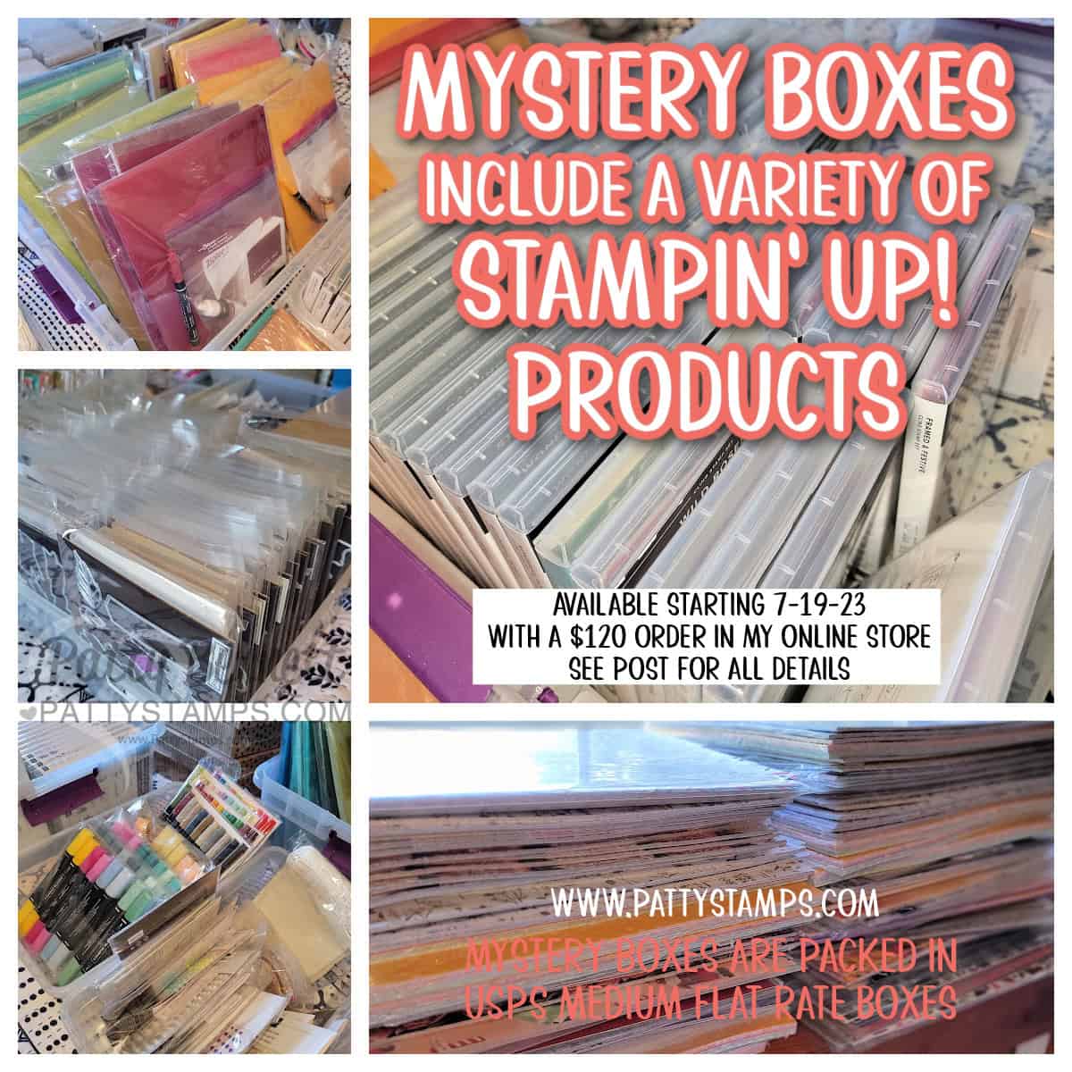 Crafty Destash! Stampin' UP! product Mystery Boxes from Patty Bennett available while supplies last. July 2023