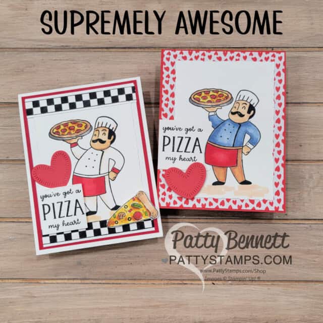 Stampin' Up! Supremely Awesome pizza cards with Stampin' Blend coloring by Patty Bennett