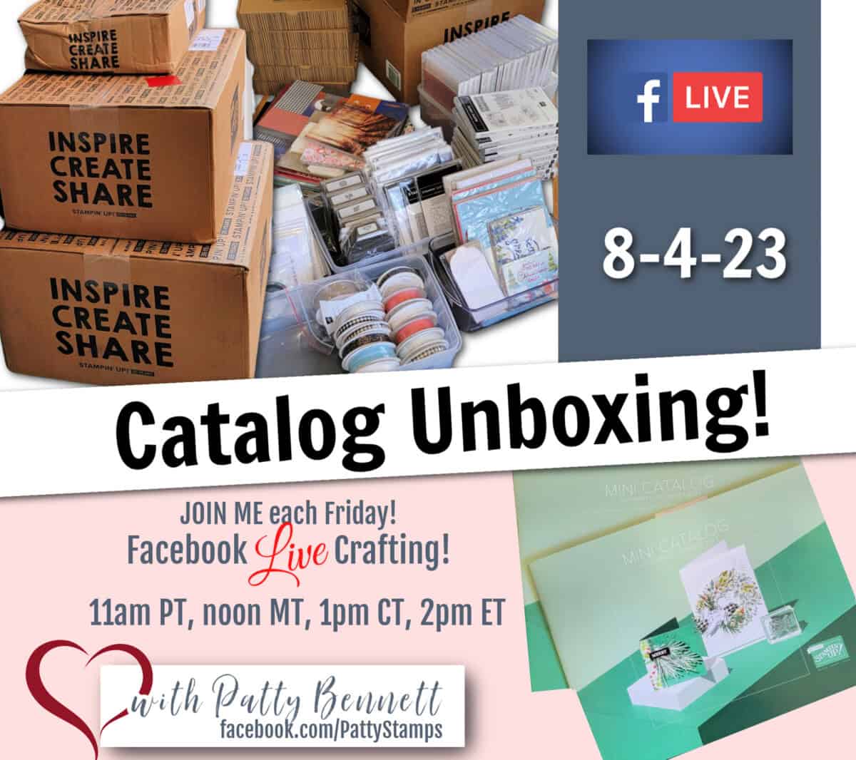 Stampin' UP! Holiday Catalog unboxing live today on Facebook with Patty Bennett.