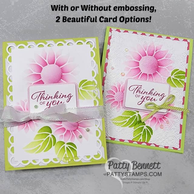 Abundant Beauty masks and ink blending with Bubble Bath and Berry Burst ink! Card featuring Scalloped Contour die by Patty Bennett
