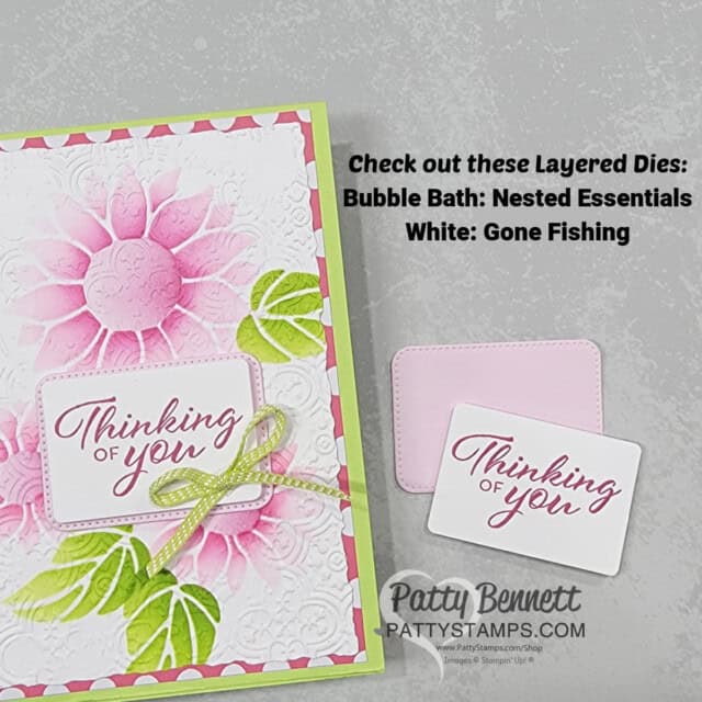 Abundant Beauty masks and ink blending with Bubble Bath and Berry Burst ink! Card featuring Scalloped Contour die by Patty Bennett