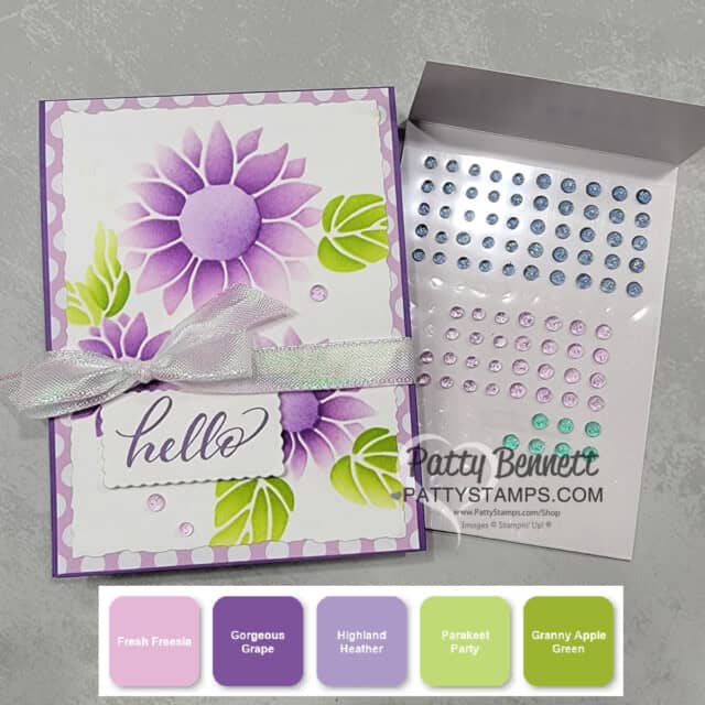 Color Combo For: Abundant Beauty masks and ink blending with Fresh Freesia, Highland Heather and Gorgeous Grape! Card by Patty Bennett