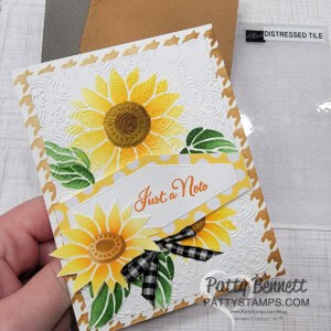 Sunflower card with Stampin' Up! Abundant Beauty stencils / masks, blending brushes and ink by Patty Bennett
