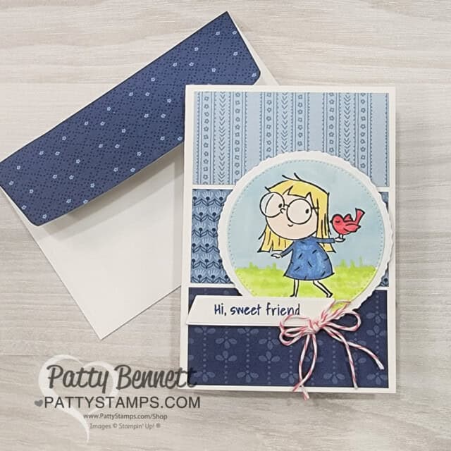 Stampin' Up! By My Side stamp set colored with Stampin' Blends alcohol markers: cute note card by Patty Bennett