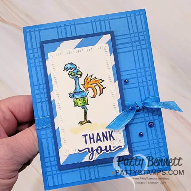 Stampin' Up! Sketched Plaid background stamp with Azure Afternoon: great for handmade Hey Chuck card by Patty Bennett