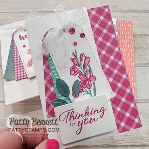 Stampin Up! note card featuring tags, So Refreshing set and gingham paper by Patty Bennett