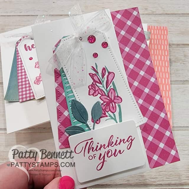 Stampin Up! note card featuring tags, So Refreshing set and gingham paper by Patty Bennett