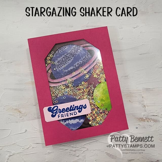 Make an easy shape shaker card with Stampin' UP! Stargazing designer paper and the Countryside Corners dies.