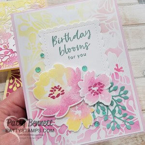 Two-Tone Flora dies from Stampin UP! with Textured Floral bundle - flower cards by Patty Bennett with Blending Brushes