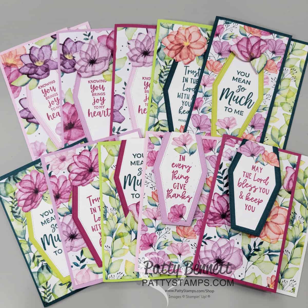 Video tutorial for my Delightful Floral fun fold cards with Stampin' Up! Nested Essentials die, by Patty Bennett