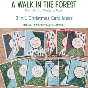 Stampin Up! Christmas Card idea featuring A Walk in the Forest Christmas designer paper and the 3 in 1 card idea, with Patty Bennett