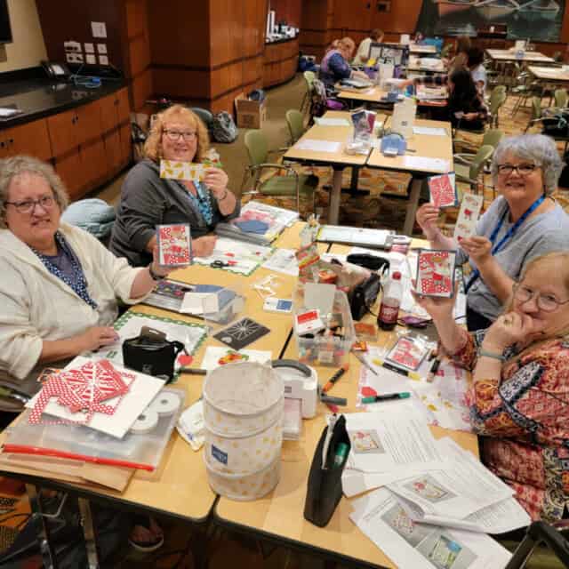 2023 Crafting Cruise with Patty & Kurstan. Stampin' Up! projects and more. Conference room and crafters.