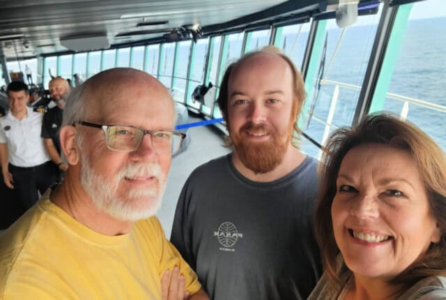 2023 Crafting Cruise with Patty & Kurstan. Stampin' Up! projects and more. Eric, Jason and Patty on the Bridge.