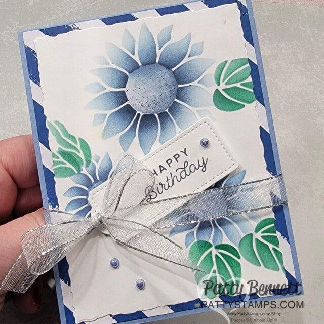 Abundant Beauty mask blue sunflower card for Tammy by Patty Bennett
