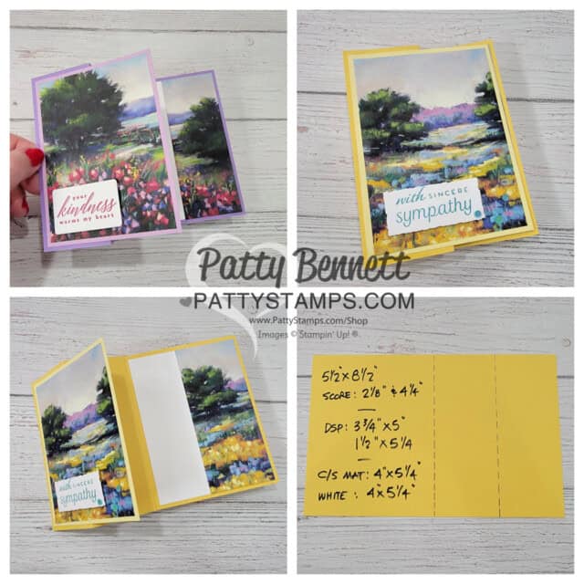 Meandering Meadow fun fold card: design ideas for 6x6 Stampin' UP! paper from Patty Bennett. full front card design.