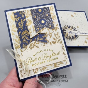 Stampin' Up! card idea for holidays or Christmas featuring Brightly Shining designer paper by Patty Bennett