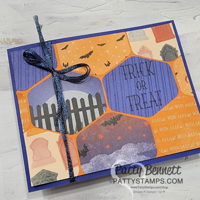 Halloween card with Stampin' UP! Them Bones paper and Heartfelt Hexagon punch by Patty Bennett