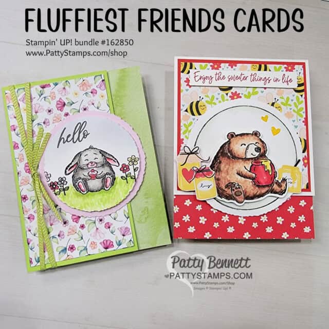 Stampin' Up! card with Fluffiest Friends bundle colored with Stampin' Blends alcohol markers by Patty Bennett