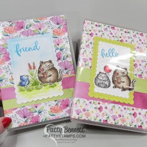 Notepad gift idea featuring Stampin' Up! clear cases and Fluffiest Friends bundle. Delightful Floral DSP insert. by Patty Bennett