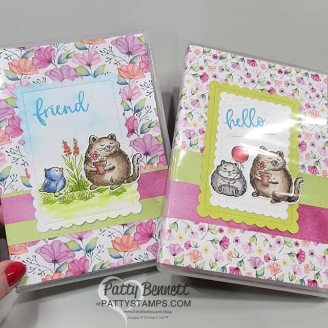 Notepad gift idea featuring Stampin' Up! clear cases and Fluffiest Friends bundle. Delightful Floral DSP insert. by Patty Bennett