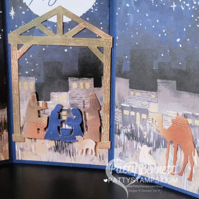 STampin' Up! O Holy Night designer paper tri-fold Christmas Card idea by Patty Bennett