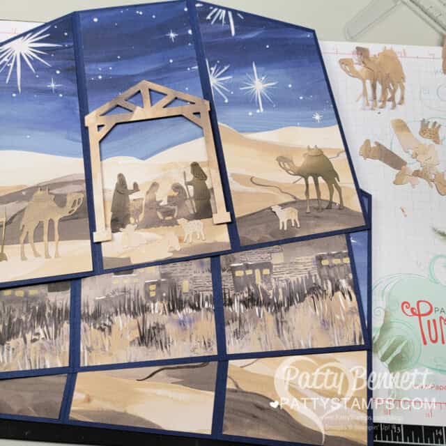 STampin' Up! O Holy Night designer paper tri-fold Christmas Card idea by Patty Bennett